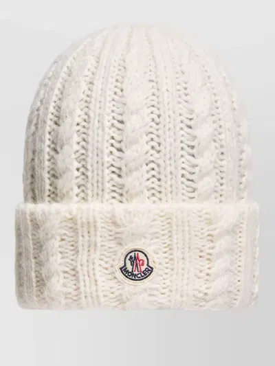 Moncler Cable Knit Hat Folded Cuff Texture In White