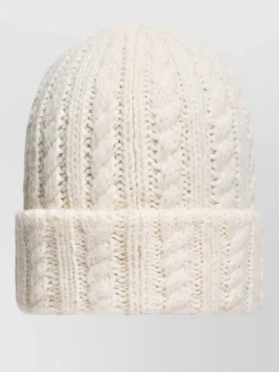 Moncler Cable Knit Hat Folded Cuff Texture In White