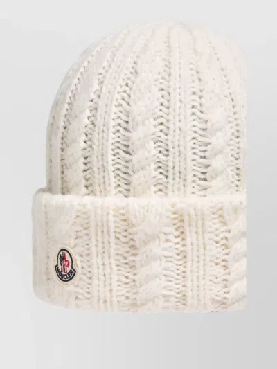 Moncler Cable Knit Hat Folded Cuff Texture In White
