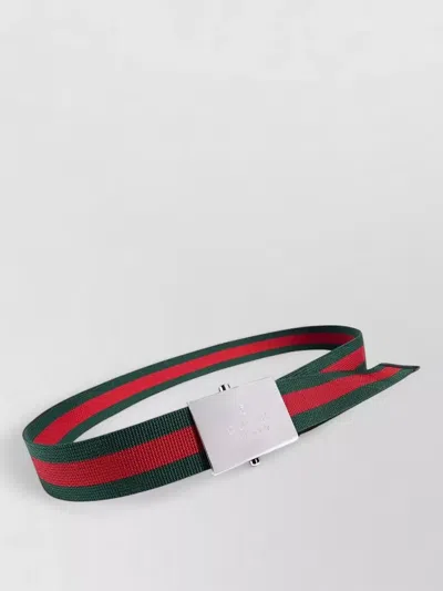 Gucci Belt With Web Ribbon And Rectangular Buckle In Multi