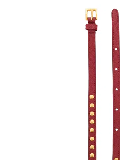 Prada Stud Embellished Textured Leather Adjustable Belt In Multi