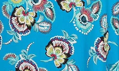 Ruby Rd. Ruby Rd Floral Puff Sleeve Jersey Top In Azure Blue Multi