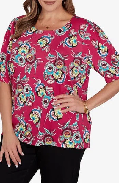 Ruby Rd. Plus Size Etched Floral Puff Print T-shirt In Multi