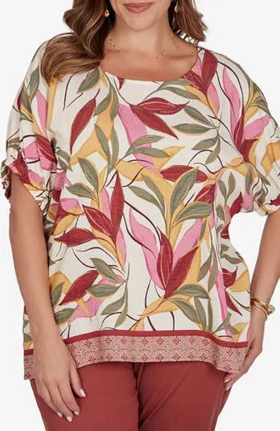 Ruby Rd. Plus Size Textured Leaf Print Short-sleeve Top In Multi