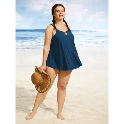Bloomchic Solid Keyhole Adjustable Straps Swim Top In Green