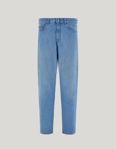 Canali Medium Blue Regular Fit Five Pocket Soft Touch Denim Stretch Fabric Pants In Blue