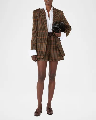Max Mara Mxmgalgosce Houndstooth Wool And Cotton-blend Blazer In Tobacco