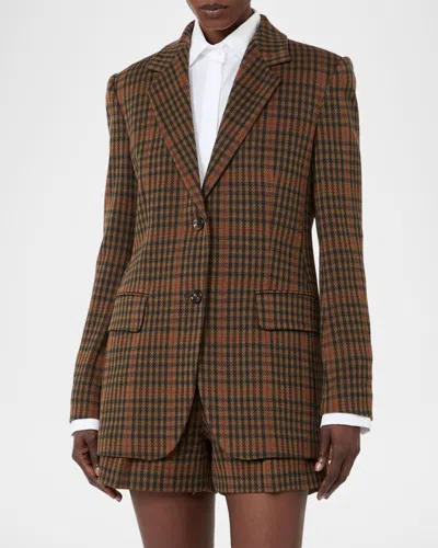 Max Mara Mxmgalgosce Houndstooth Wool And Cotton-blend Blazer In Tobacco
