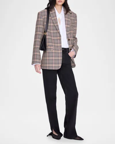 Anine Bing Quinn Check-pattern Single-breasted Blazer In Multi