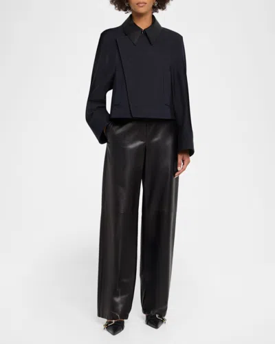 Givenchy Leather-collar A-line Cocoon Coat In Blue