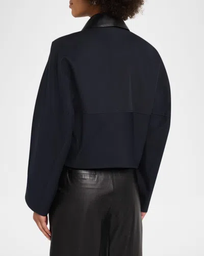Givenchy Leather-collar A-line Cocoon Coat In Blue