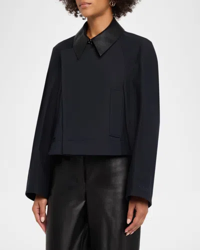 Givenchy Leather-collar A-line Cocoon Coat In Blue