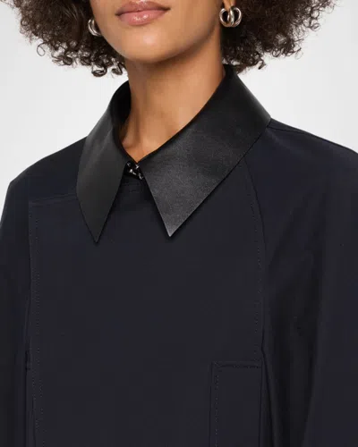 Givenchy Leather-collar A-line Cocoon Coat In Blue