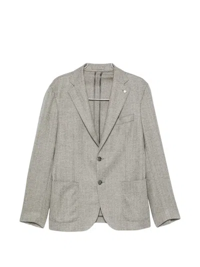 Luigi Bianchi Herringbone-pattern Single-breasted Blazer In Gray