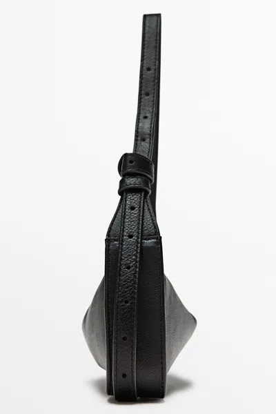 Massimo Dutti Mini Leather Shoulder Bag In Black