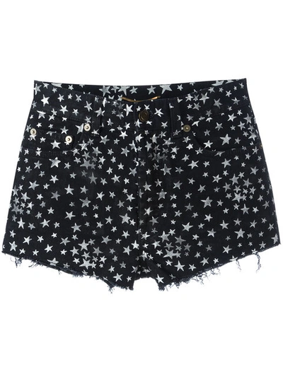 Saint Laurent Jeansshorts Mit Sterne-print In Black