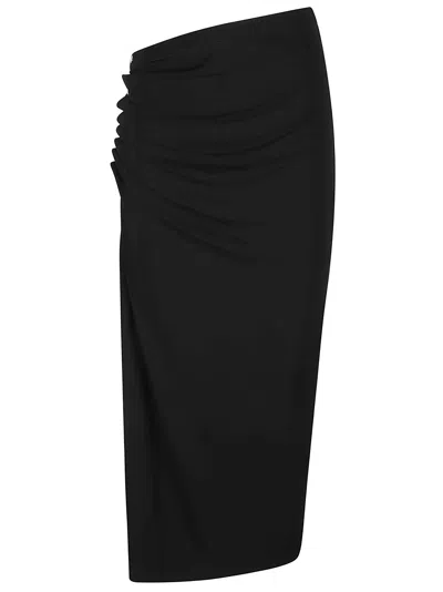 Rabanne Viscose Ruched Fitted Midi Skirt In Black