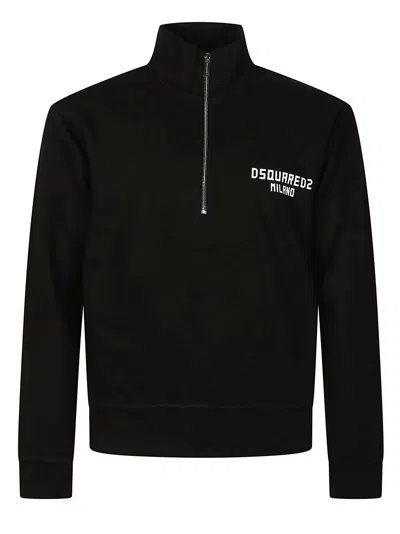 Dsquared2 Logo-print Half-zip Sweatshirt In Black