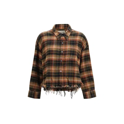 R13 Brown Cotton Pattern Shirt In Multi