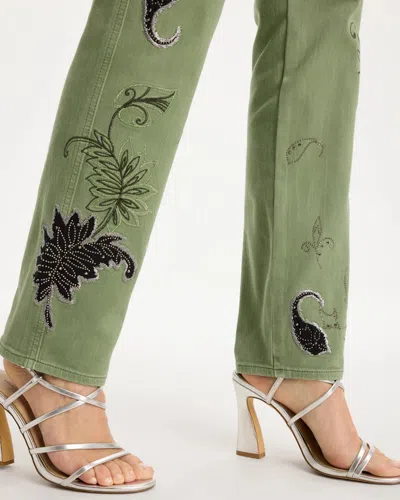 Chico's Embellished Pull-on Straight Jeans In Fresh Eucalyptus In Fresh Eucalyptus