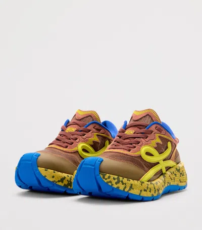 Loewe Pogo Logo-detailed Suede-trimmed Knitted Sneakers In Multi