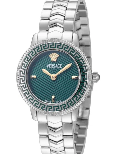 Versace 30mm V-icon Greca Watch In Silver