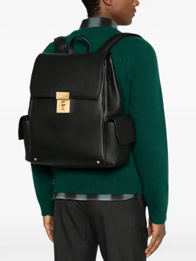 Thom Browne Bolton Pebbled-leather Push-lock Backpack In Black