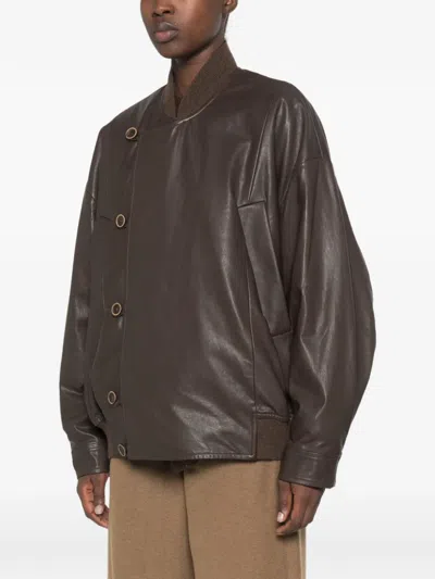 Uma Wang Asymmetric Leather Jacket In Brown