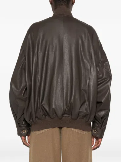 Uma Wang Asymmetric Leather Jacket In Brown