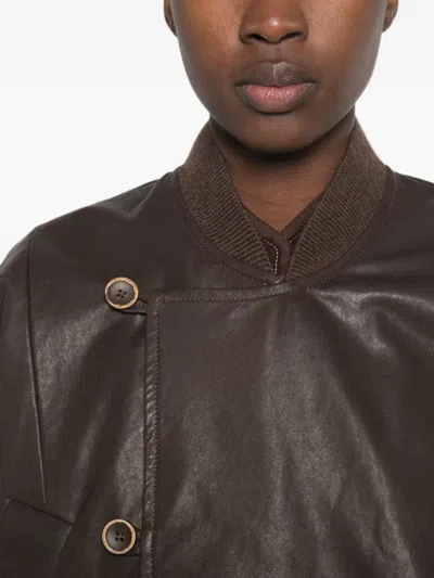 Uma Wang Asymmetric Leather Jacket In Brown
