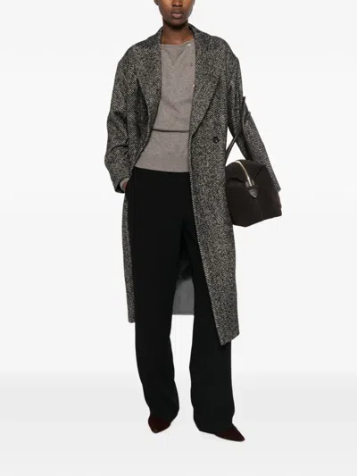 Tagliatore Double-breasted Houndstooth Coat In Brown