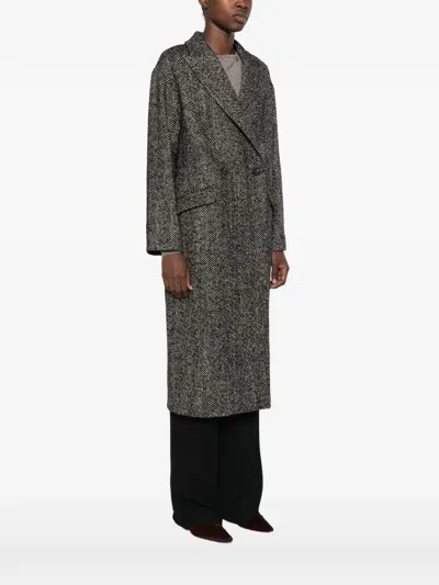 Tagliatore Double-breasted Houndstooth Coat In Brown