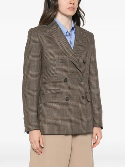 Max Mara Double-breasted Checked Blazer In Brown