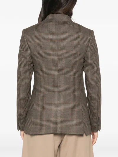 Max Mara Double-breasted Checked Blazer In Brown