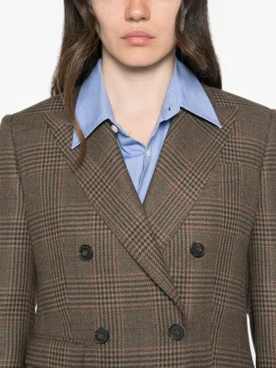 Max Mara Double-breasted Checked Blazer In Brown