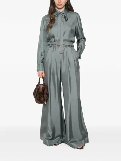 Zimmermann Silk Shirt Long Sleeves Pussy Bow Tassels In Green