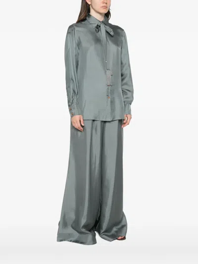 Zimmermann Silk Shirt Long Sleeves Pussy Bow Tassels In Green