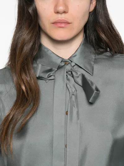 Zimmermann Silk Shirt Long Sleeves Pussy Bow Tassels In Green