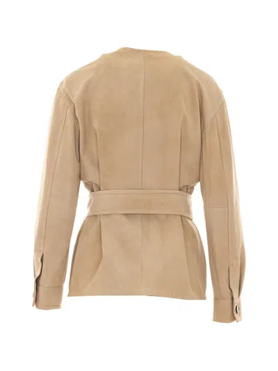 Max Mara Belted Suede Jacket In Neutral