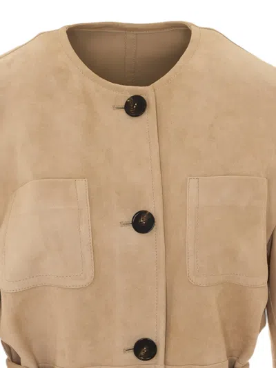 Max Mara Belted Suede Jacket In Neutral