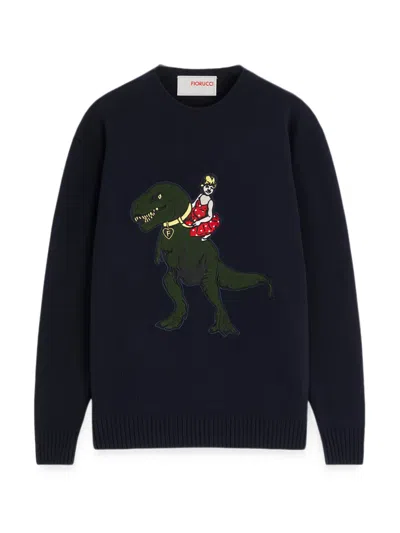 Fiorucci T-rex Patch Sweater In Blue