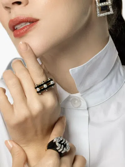 David Webb Diamond And Enamel Small Wave Studlette Ring In Gold