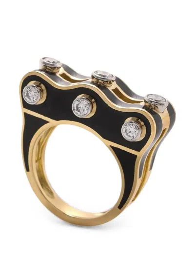 David Webb Wave Studlette Diamond Ring In Black