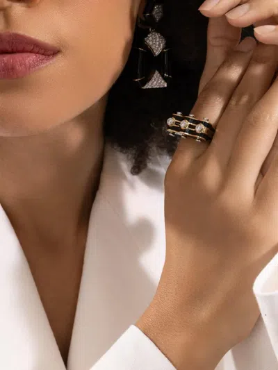 David Webb Wave Studlette Diamond Ring In Black