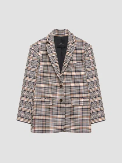 Anine Bing Quinn Check-pattern Single-breasted Blazer In Neutral