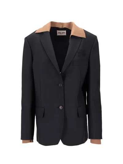 Miu Miu Single-breasted Buttoned Blazer In Black
