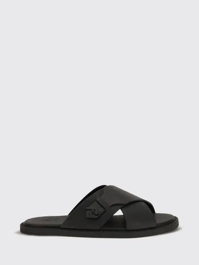 Fendi Crossed X-strap Calfskin Slide Sandals In Black