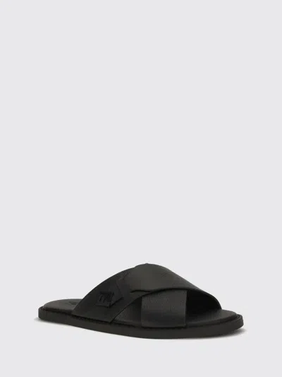 Fendi Crossed X-strap Calfskin Slide Sandals In Black