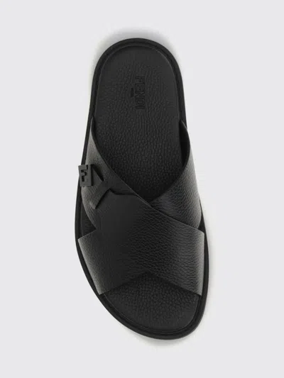 Fendi Crossed X-strap Calfskin Slide Sandals In Black