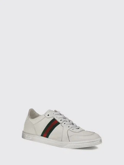 Gucci Leather Stretch Lace Up Sneakers Signature Stripe In White